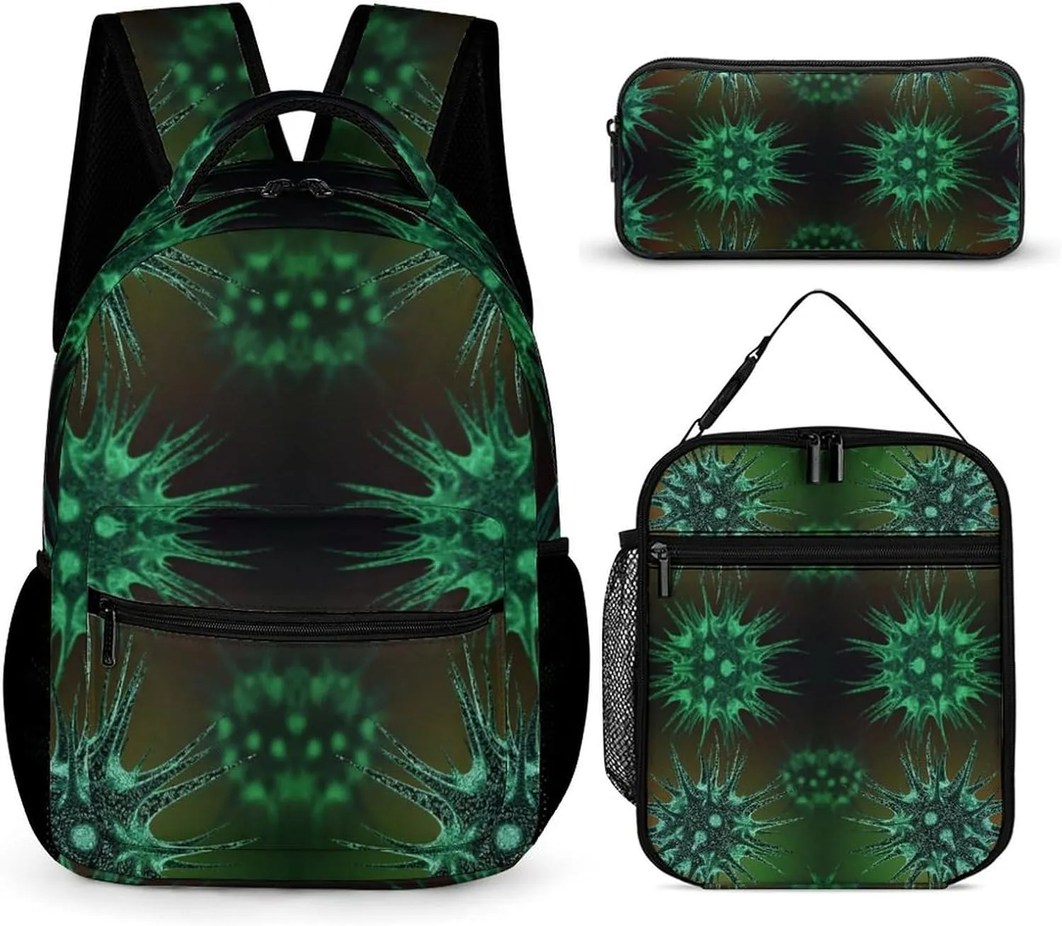 Molecules of The Virus Funny Backpack Set Lunch Bag Pencil Case Bag 3 in 1 for Men Women Travel Backpacks