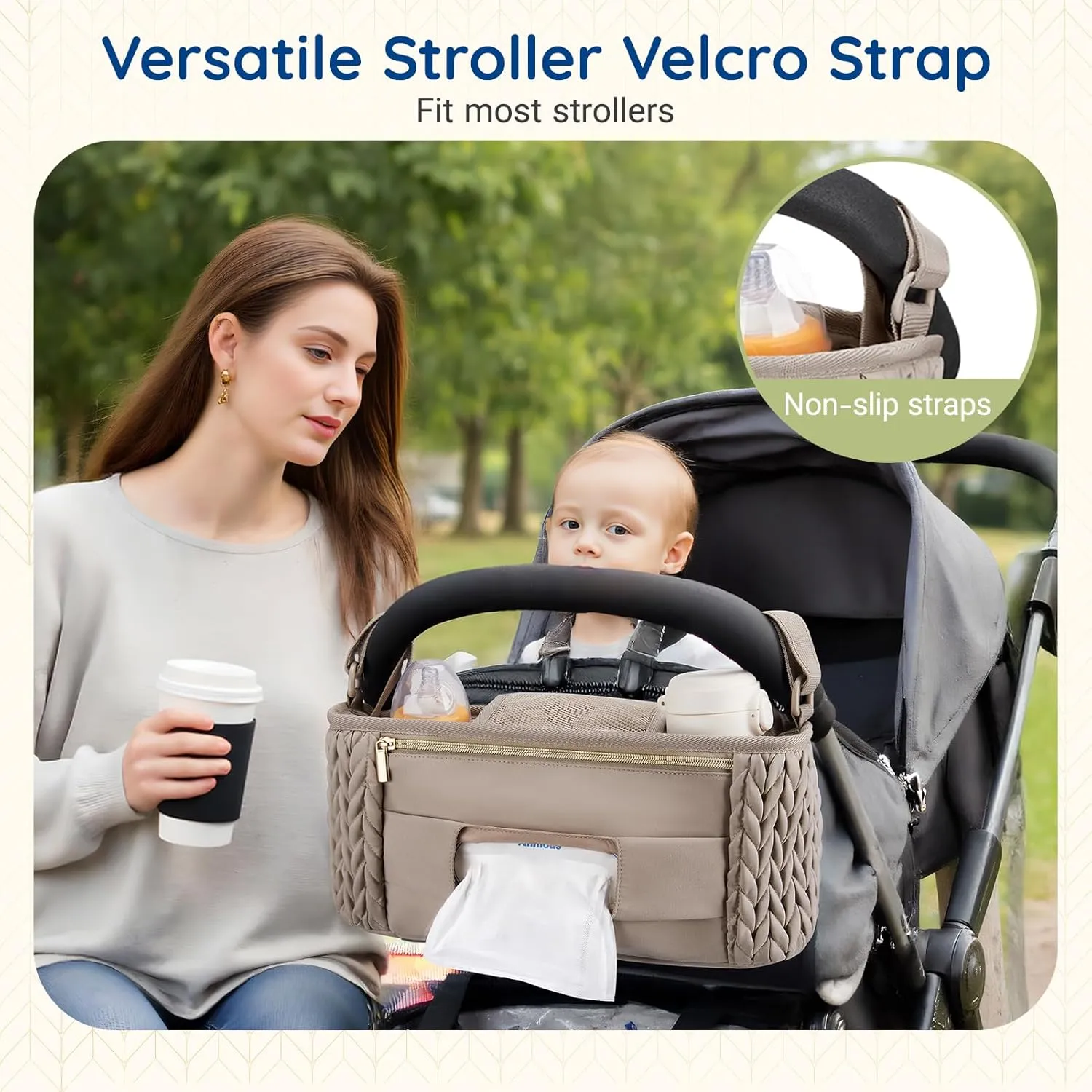 mommore Stroller Organizer with Insulated Cup Holders, Universal Stroller Caddy with Detachable Phone Bag, Stroller Accessories Fits for Uppababy, Doona, Jogger, Britax, Mompush, Bob