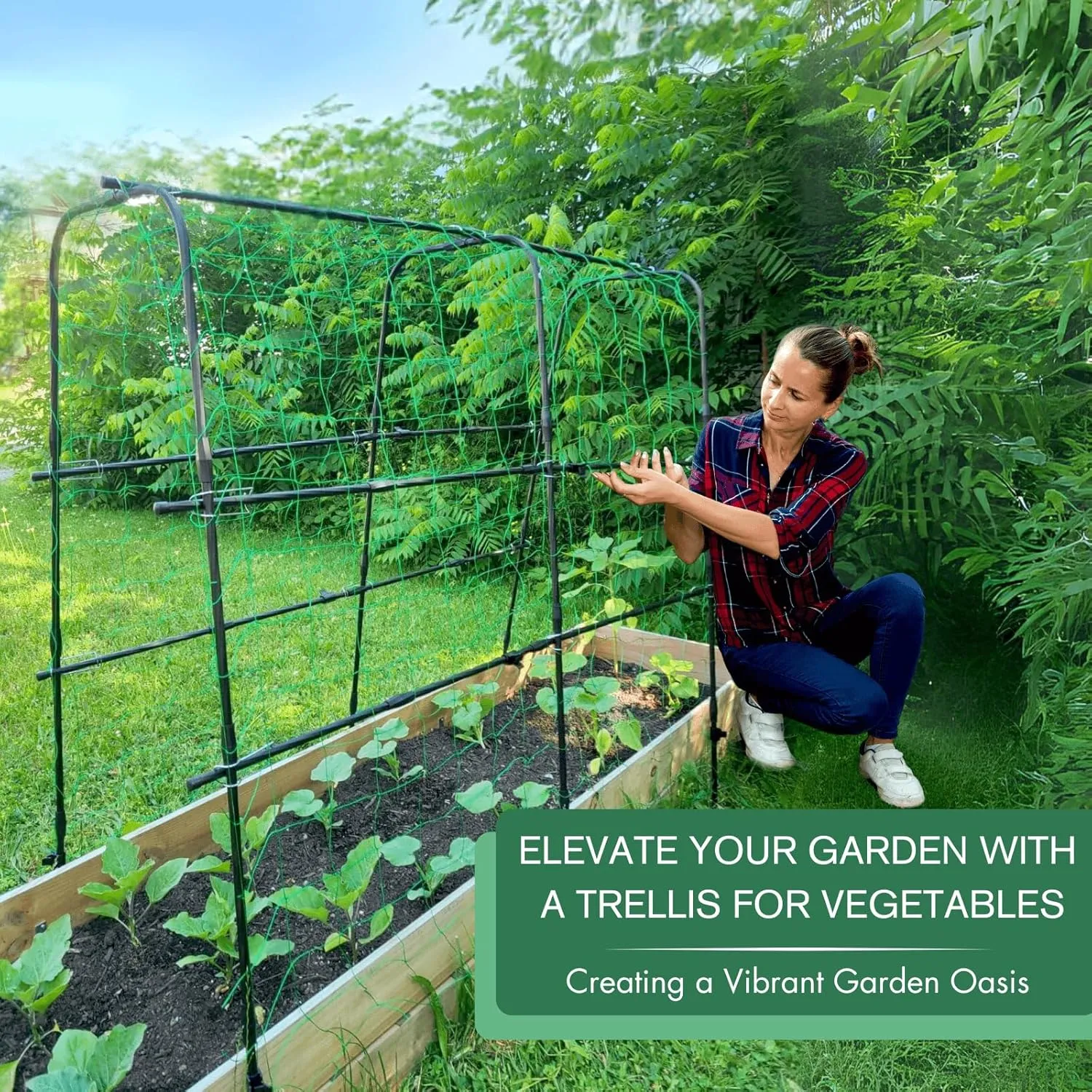 Montresor Cucumber Trellis 5.3FT Black PE Coated Stainless Steel Garden Trellis for Climbing Plants Outdoor, Garden Trellis Arch for Vegetables, Gardening Pea Trellis with Trellis Netting