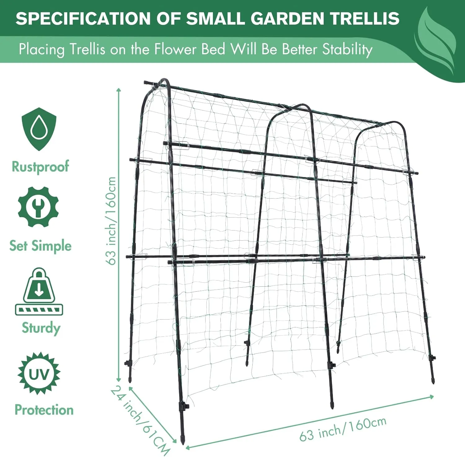 Montresor Cucumber Trellis 5.3FT Black PE Coated Stainless Steel Garden Trellis for Climbing Plants Outdoor, Garden Trellis Arch for Vegetables, Gardening Pea Trellis with Trellis Netting