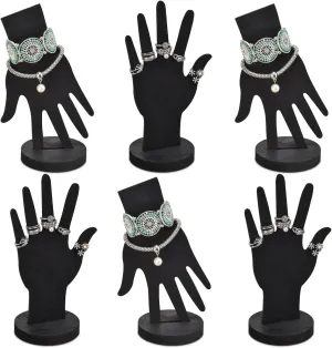 MOOCA 6-Piece Real Wooden Hand Form Jewelry Display Set, 2 Way Design for Wall Hanging or Standalone Mannequin Finger Hand Display, Premium Real Wood Sturdy Base, Black Color