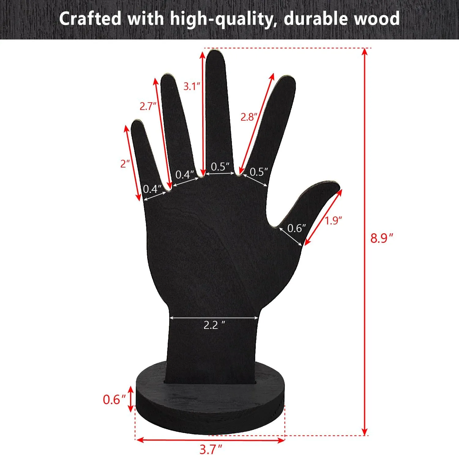 MOOCA 6-Piece Real Wooden Hand Form Jewelry Display Set, 2 Way Design for Wall Hanging or Standalone Mannequin Finger Hand Display, Premium Real Wood Sturdy Base, Black Color