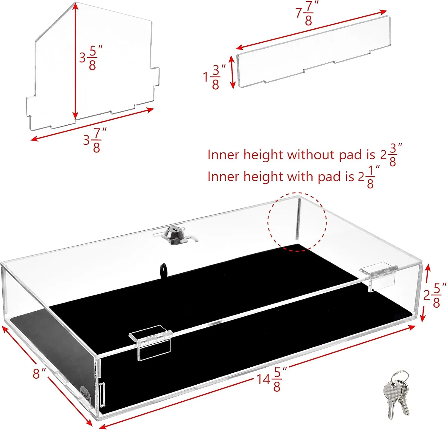 MOOCA Lockable Acrylic Display Cases for Collectibles with a Luxurious Removable Pad, Ideal for Showcasing Collectibles, Watches, Jewelry, Eyewear, and Knives