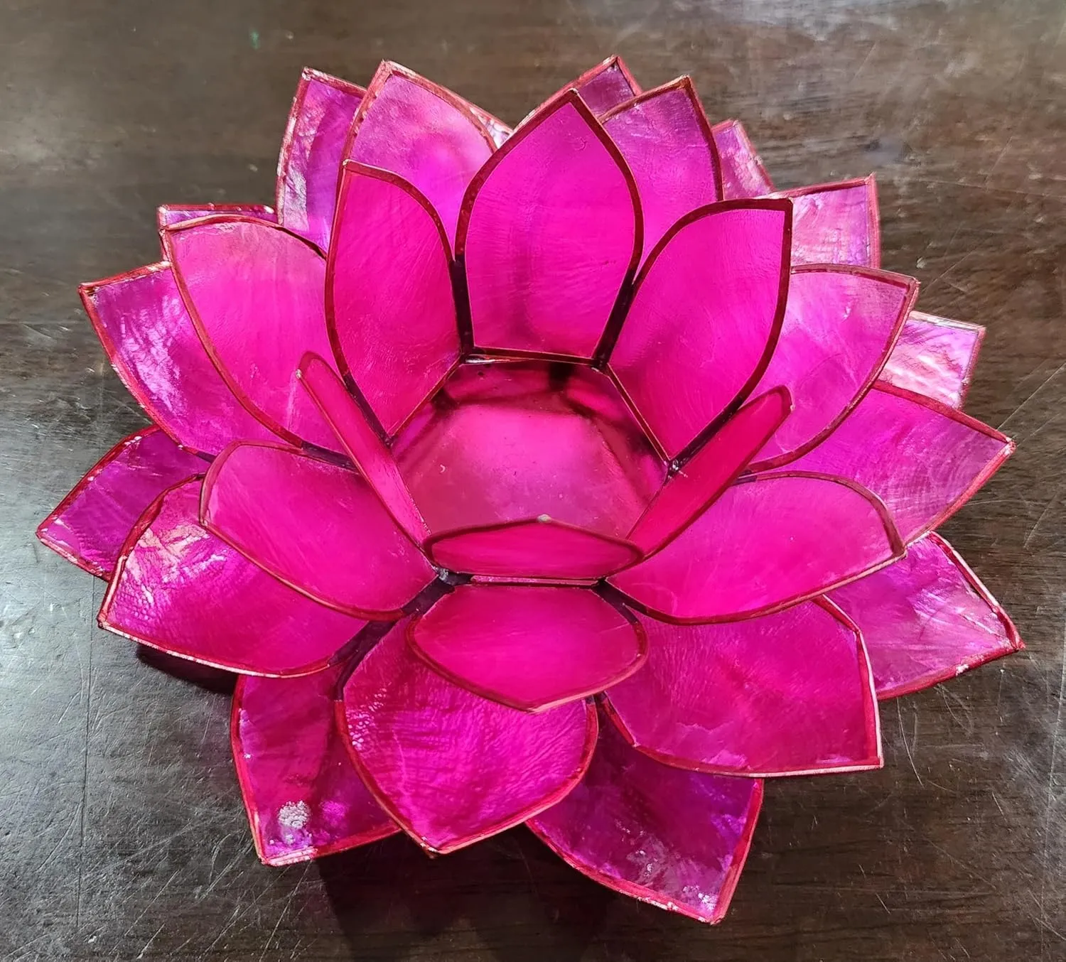 Moonshadow Handmade Capiz Shell Lotus Tea Light Holder, Elegant Blooming Flower Design with Natural Translucent Finish, Ideal for Home Decor, Meditation, Weddings & Serene Centerpieces, Pink
