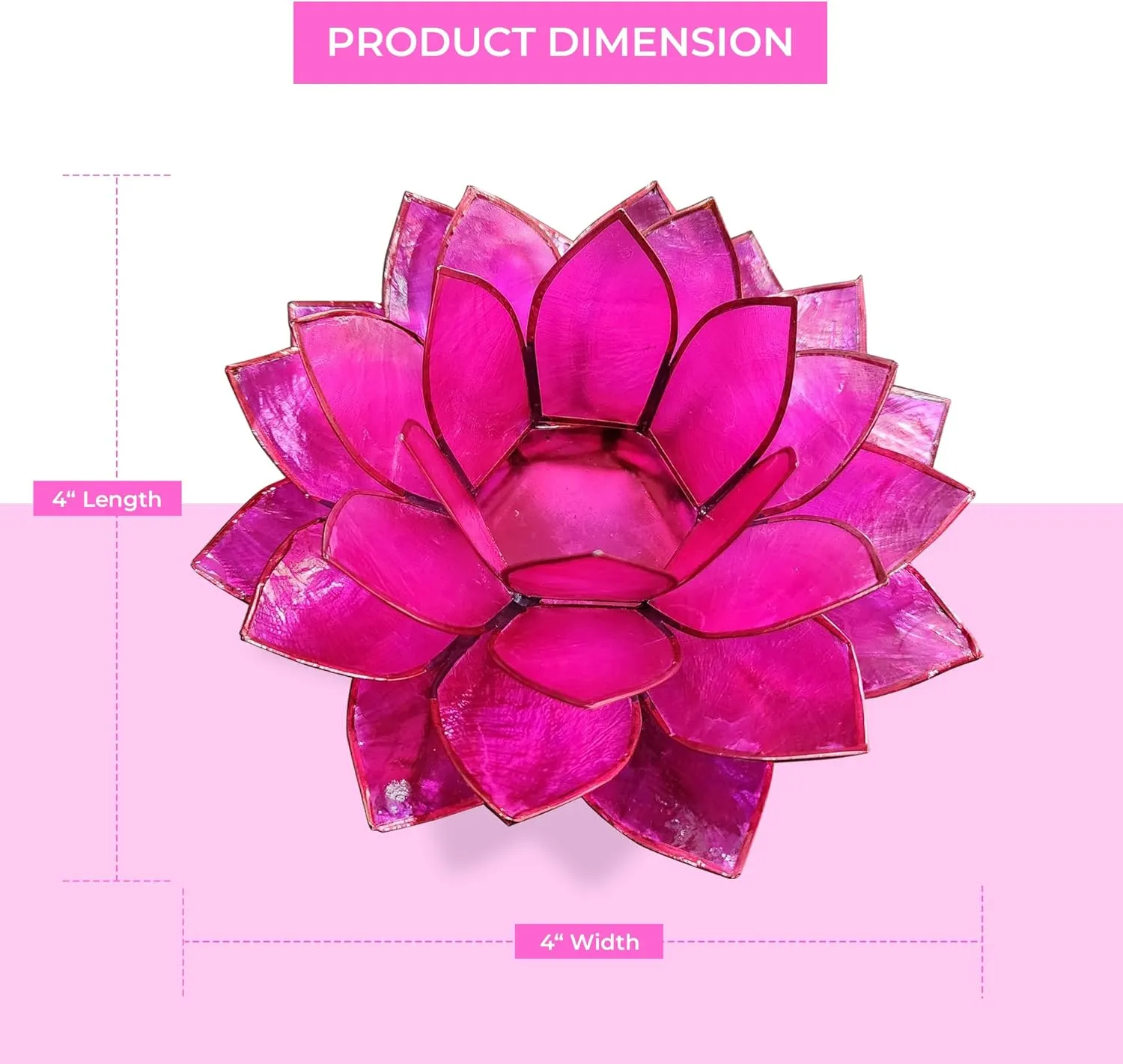 Moonshadow Handmade Capiz Shell Lotus Tea Light Holder, Elegant Blooming Flower Design with Natural Translucent Finish, Ideal for Home Decor, Meditation, Weddings & Serene Centerpieces, Pink