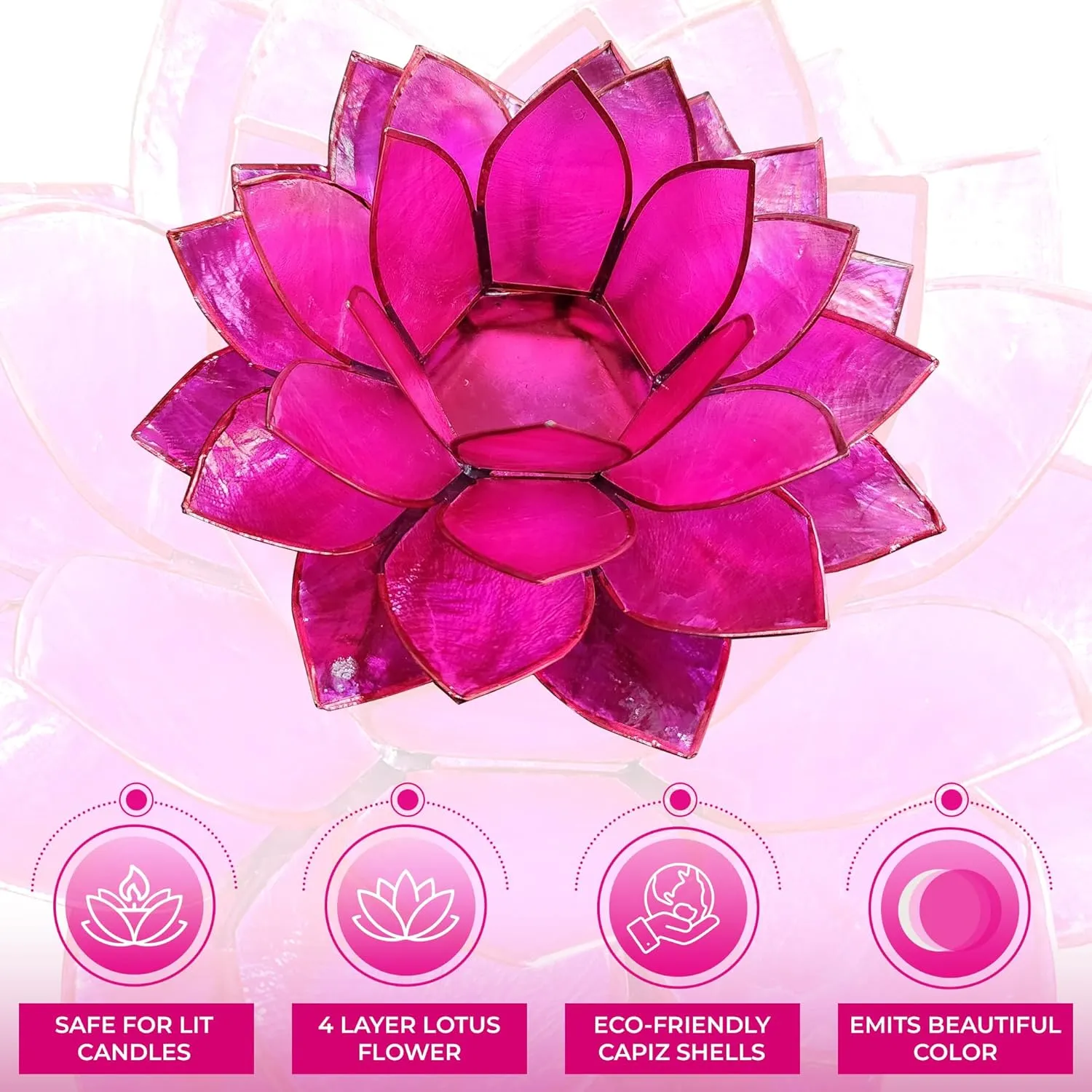 Moonshadow Handmade Capiz Shell Lotus Tea Light Holder, Elegant Blooming Flower Design with Natural Translucent Finish, Ideal for Home Decor, Meditation, Weddings & Serene Centerpieces, Pink