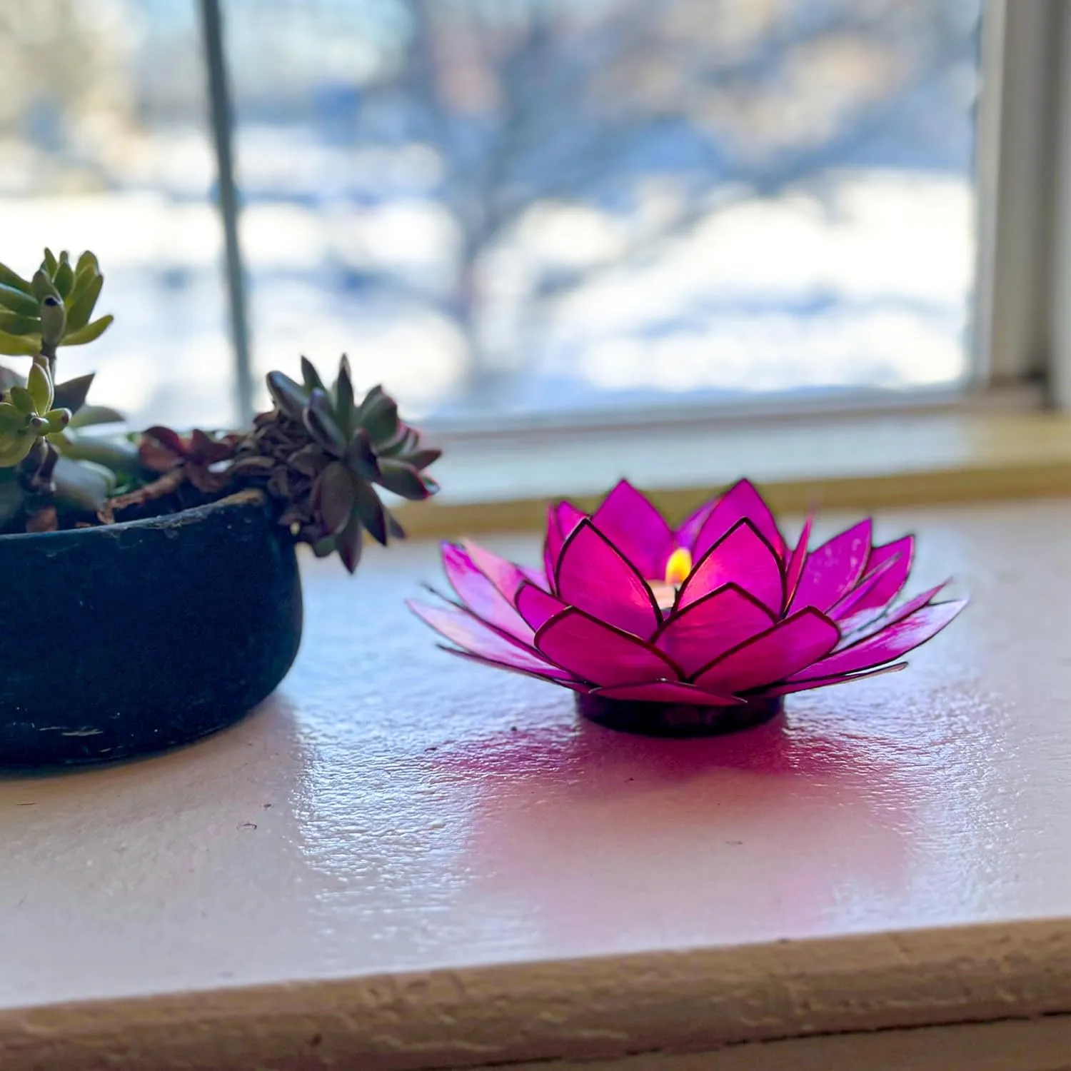 Moonshadow Handmade Capiz Shell Lotus Tea Light Holder, Elegant Blooming Flower Design with Natural Translucent Finish, Ideal for Home Decor, Meditation, Weddings & Serene Centerpieces, Pink