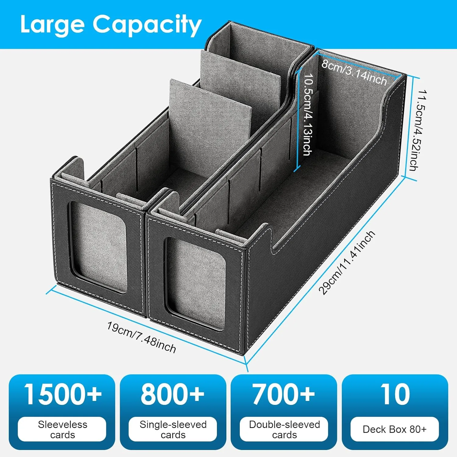 MTG Card Box w/2 Window,2-in-1 Commander Deck Box,800 800 Detachable Trading Baseball Card Organizer 4 Adjustable Dividers,TCG Deck Box 1600 Sports/Game/Collecting Cards Case Holder w/12 Divider