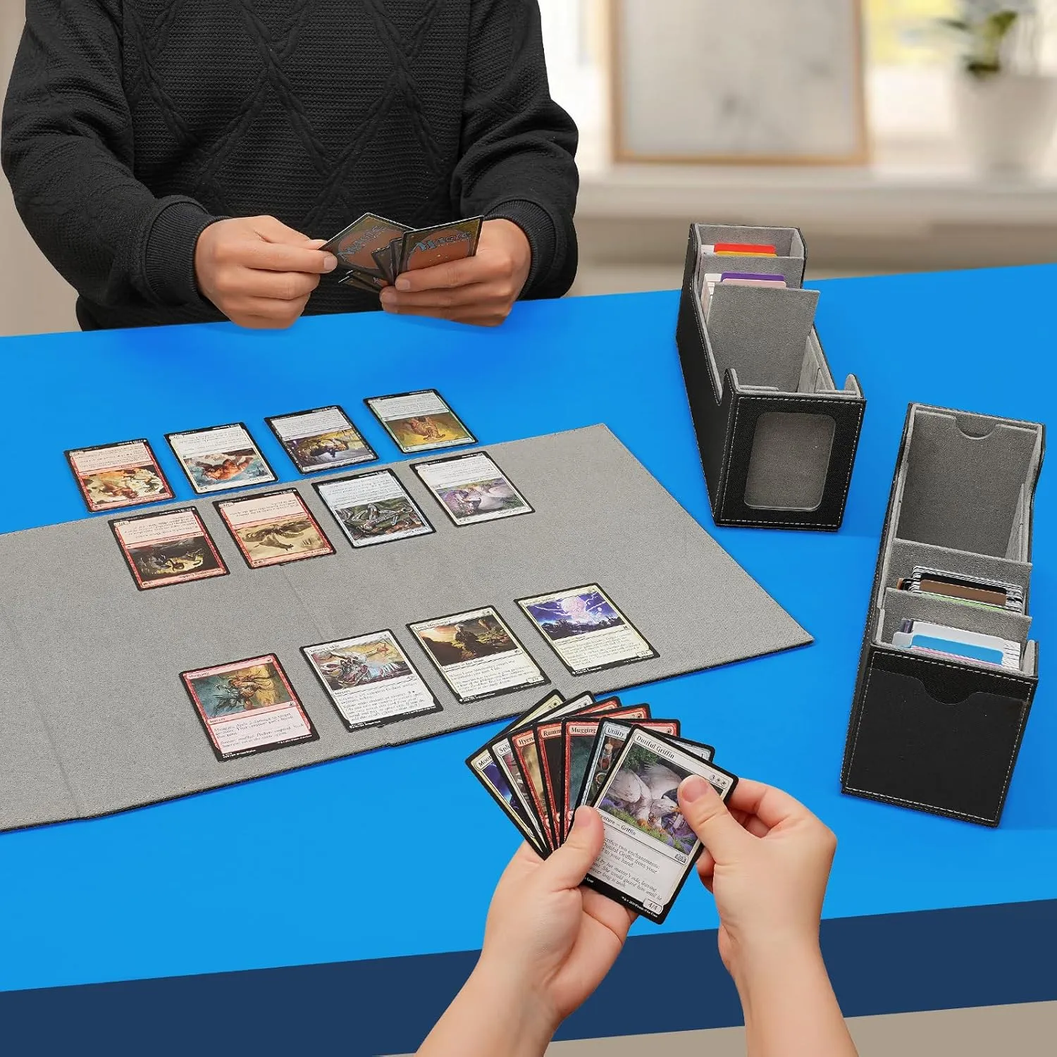 MTG Card Box w/2 Window,2-in-1 Commander Deck Box,800 800 Detachable Trading Baseball Card Organizer 4 Adjustable Dividers,TCG Deck Box 1600 Sports/Game/Collecting Cards Case Holder w/12 Divider