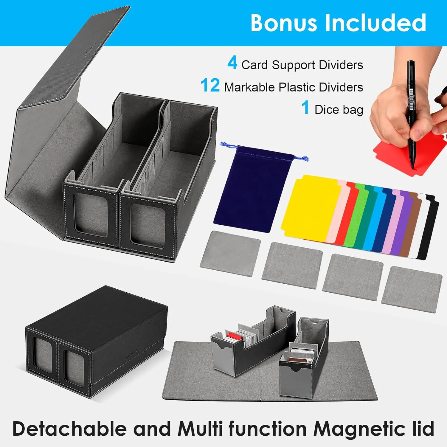 MTG Card Box w/2 Window,2-in-1 Commander Deck Box,800 800 Detachable Trading Baseball Card Organizer 4 Adjustable Dividers,TCG Deck Box 1600 Sports/Game/Collecting Cards Case Holder w/12 Divider