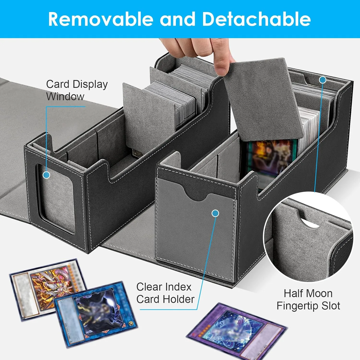 MTG Card Box w/2 Window,2-in-1 Commander Deck Box,800 800 Detachable Trading Baseball Card Organizer 4 Adjustable Dividers,TCG Deck Box 1600 Sports/Game/Collecting Cards Case Holder w/12 Divider