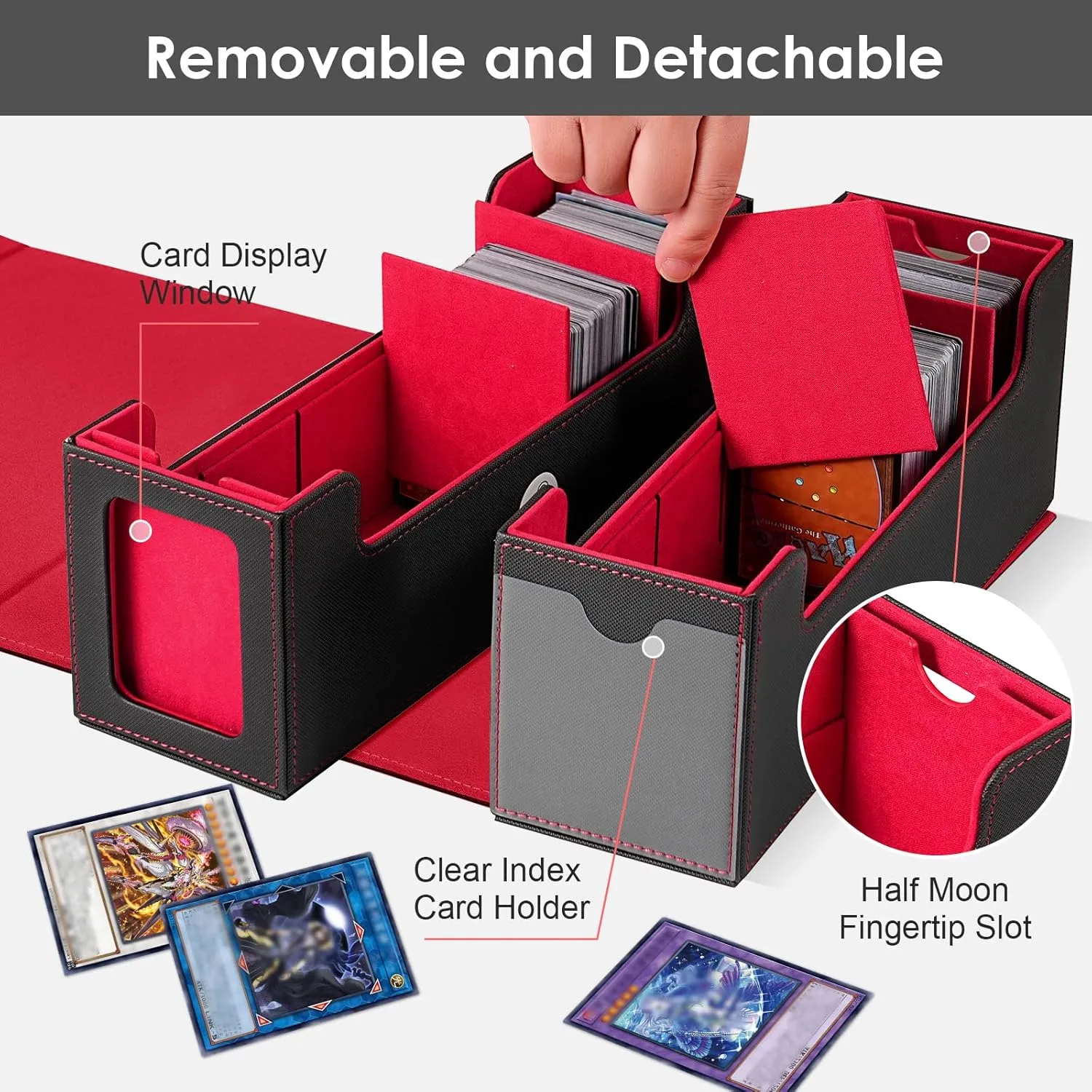 MTG Card Box w/2 Window,2-in-1 Commander Deck Box,800 800 Detachable Trading Baseball Card Organizer 4 Adjustable Dividers,TCG Deck Box 1600 Sports/Game/Collecting Cards Case Holder w/12 Divider