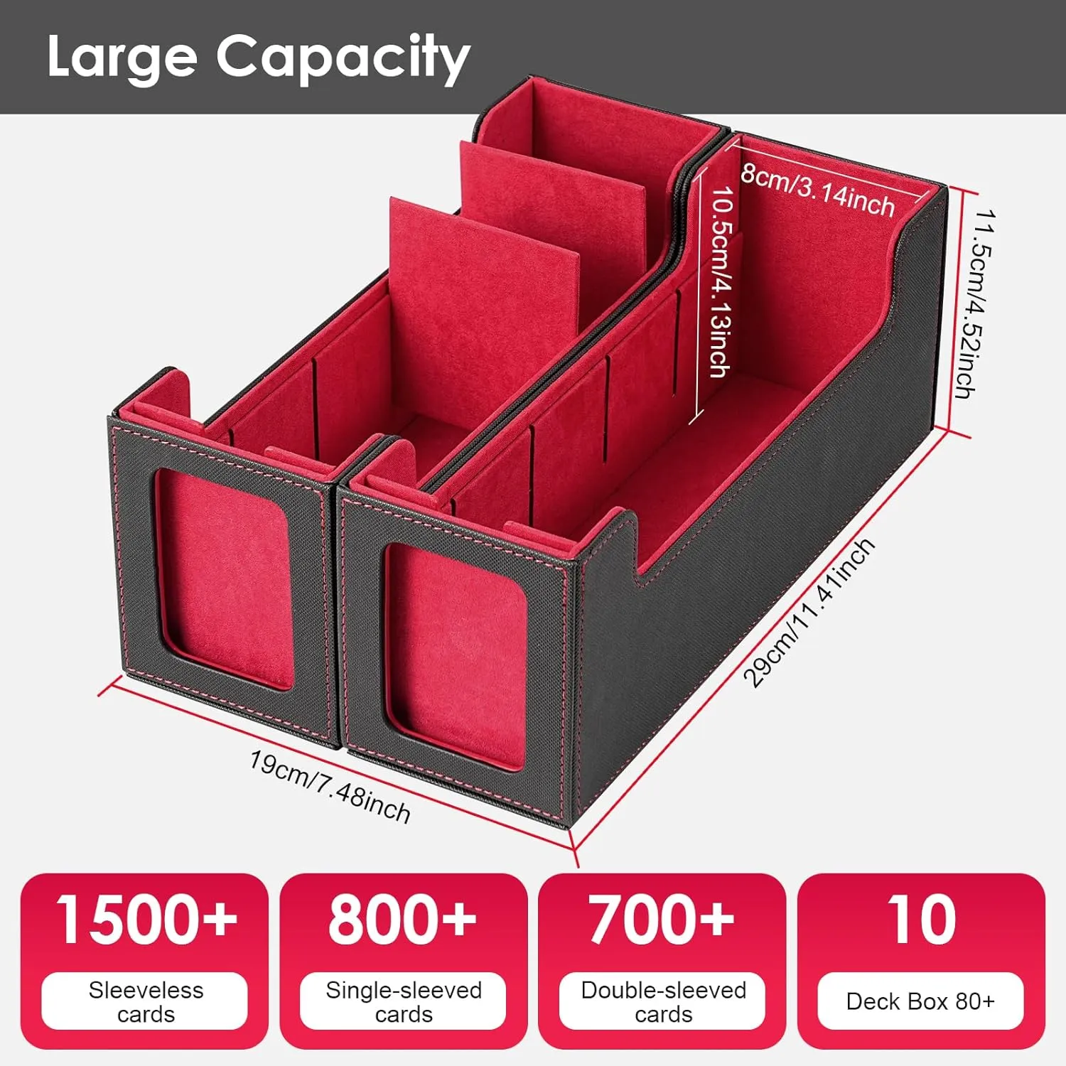 MTG Card Box w/2 Window,2-in-1 Commander Deck Box,800 800 Detachable Trading Baseball Card Organizer 4 Adjustable Dividers,TCG Deck Box 1600 Sports/Game/Collecting Cards Case Holder w/12 Divider