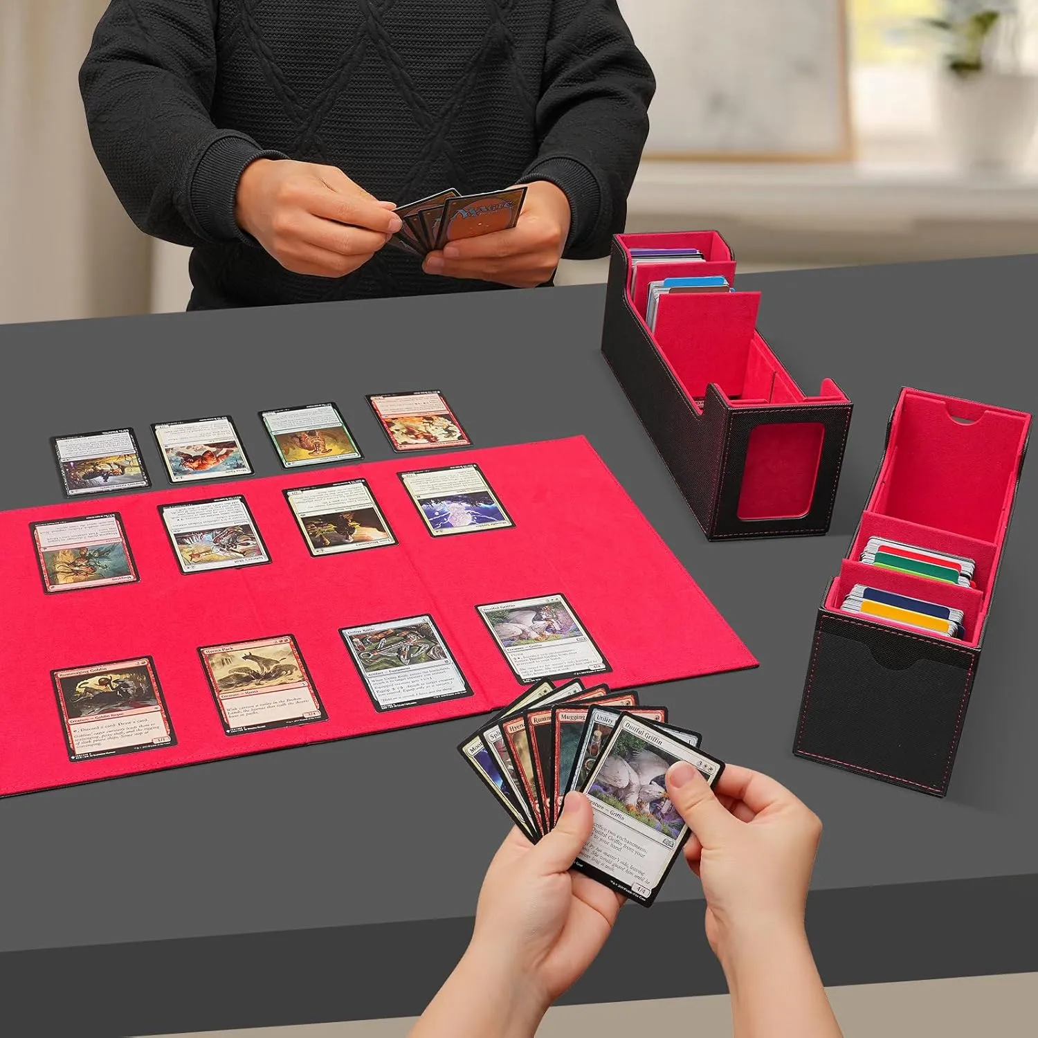 MTG Card Box w/2 Window,2-in-1 Commander Deck Box,800 800 Detachable Trading Baseball Card Organizer 4 Adjustable Dividers,TCG Deck Box 1600 Sports/Game/Collecting Cards Case Holder w/12 Divider