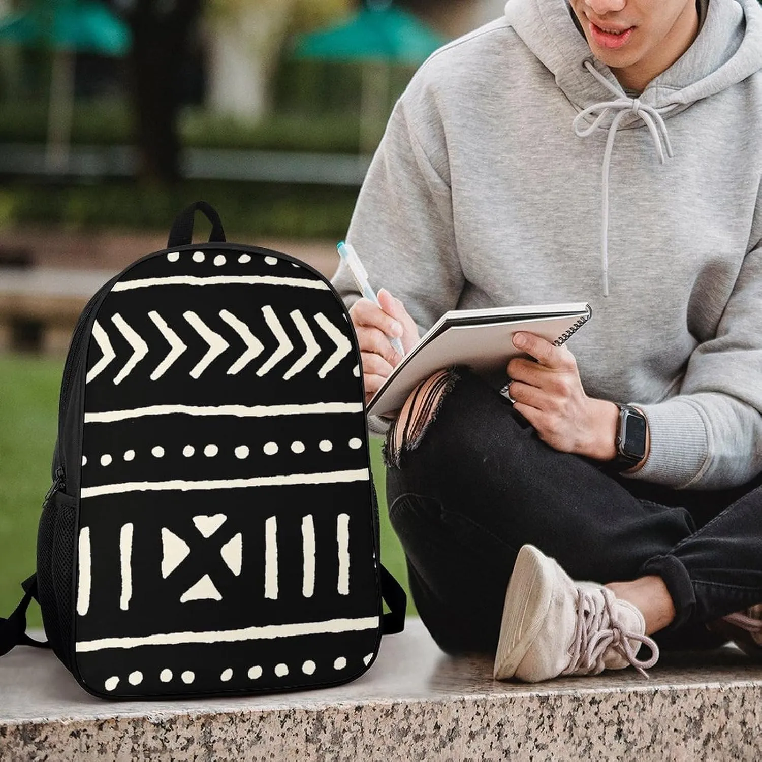 Mud Cloth Black And White Backpack Lightweight Waterproof Laptop Backpack for Unisex