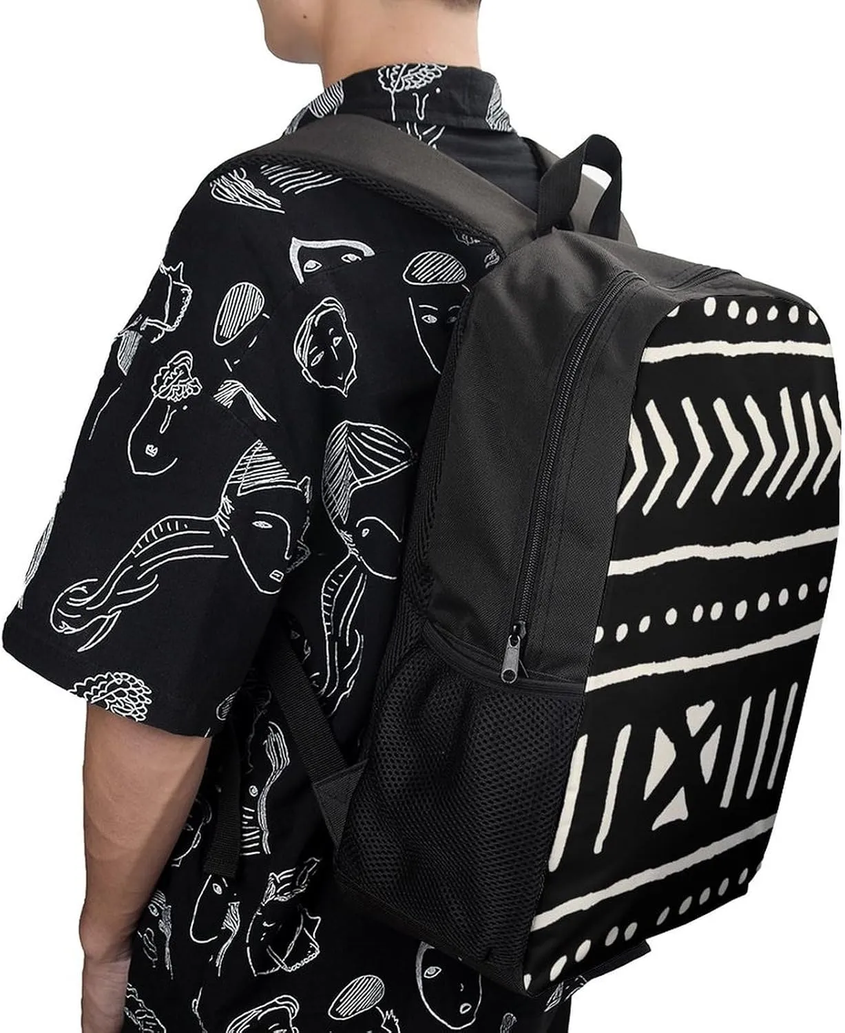Mud Cloth Black And White Backpack Lightweight Waterproof Laptop Backpack for Unisex