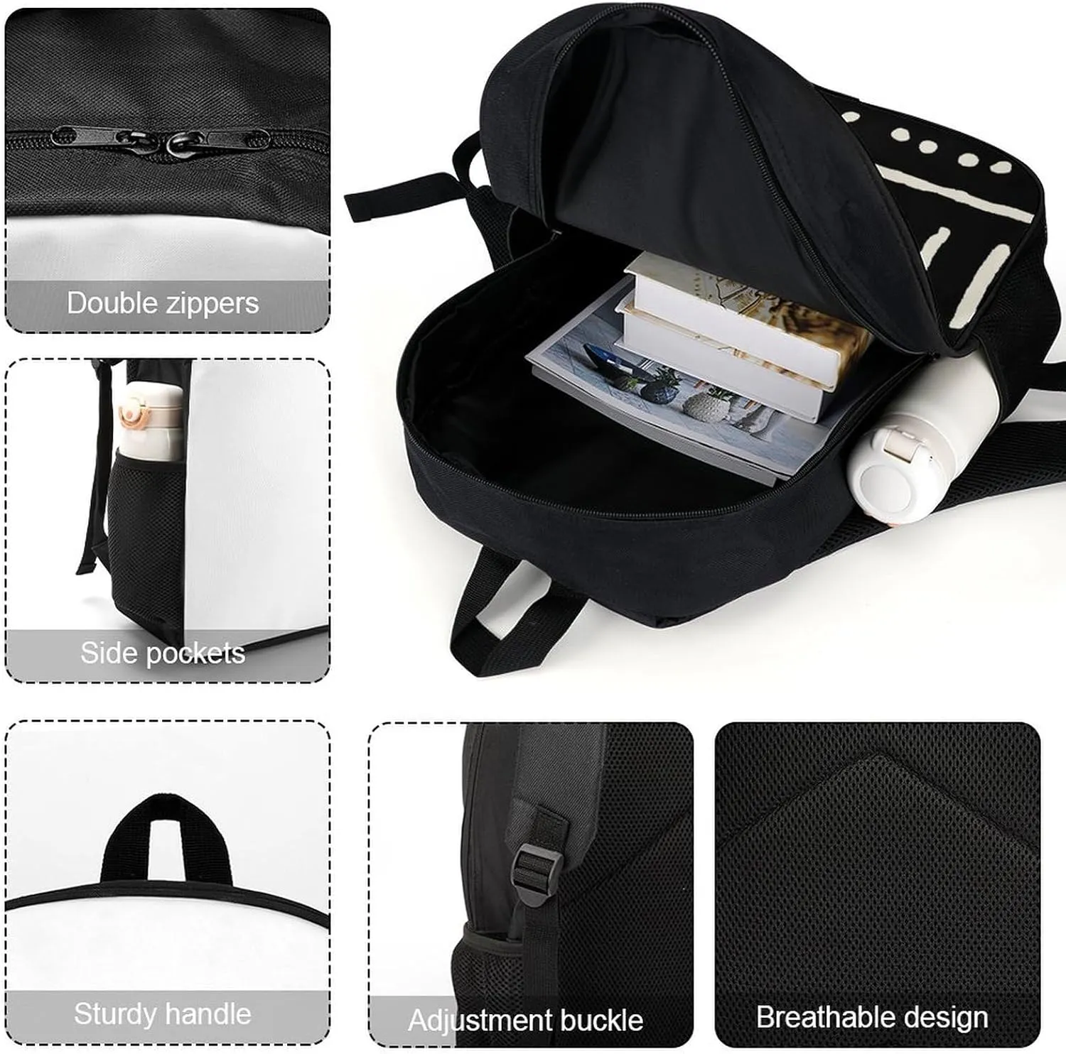 Mud Cloth Black And White Backpack Lightweight Waterproof Laptop Backpack for Unisex