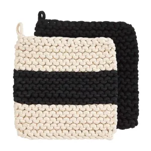 Mud Pie Black & Cream Crochet Pot Holders