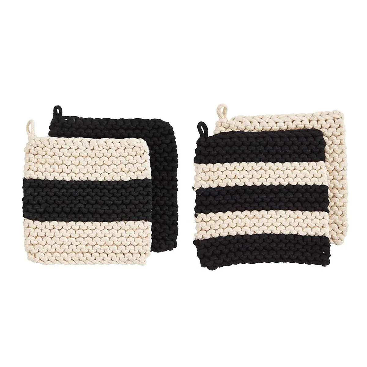 Mud Pie Black & Cream Crochet Pot Holders