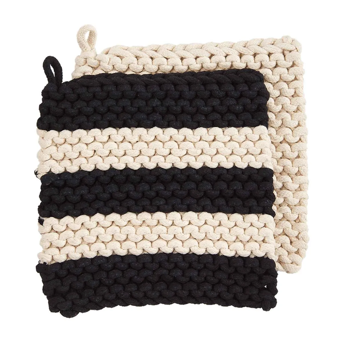 Mud Pie Black & Cream Crochet Pot Holders