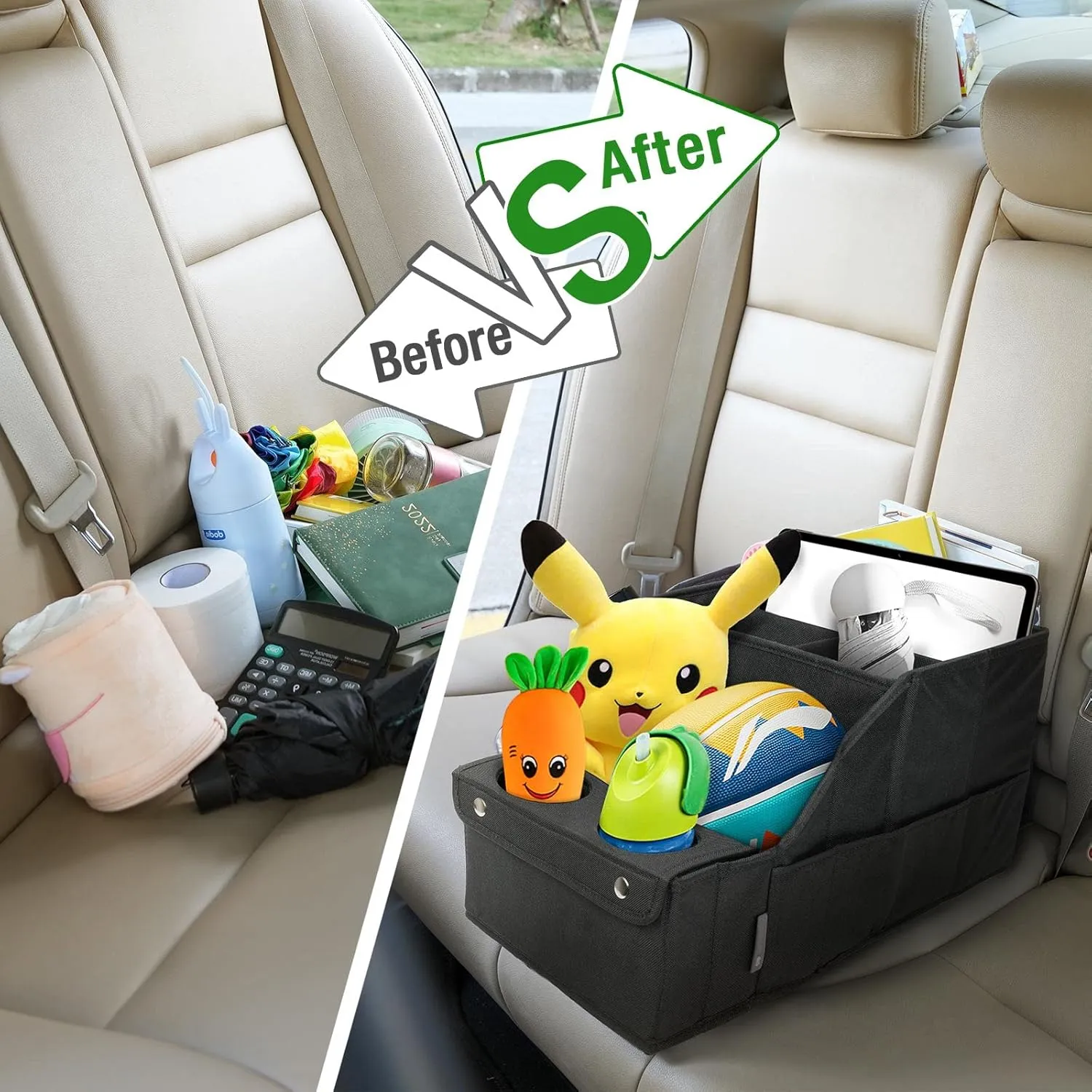 MULISOFT Car Seat Organizer- Backseat Car Organizer with 11 Storages Compartments and 2 Cup Holders, Organizers and Storage, Front Seat for Travel Kids,Black