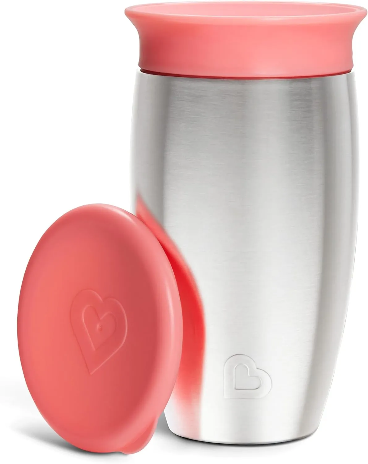 Munchkin Stainless Steel Sippy Cups for Toddlers 1-3, Spill Proof Miracle 360 Cup, Insulated, 10 Ounce, Pink