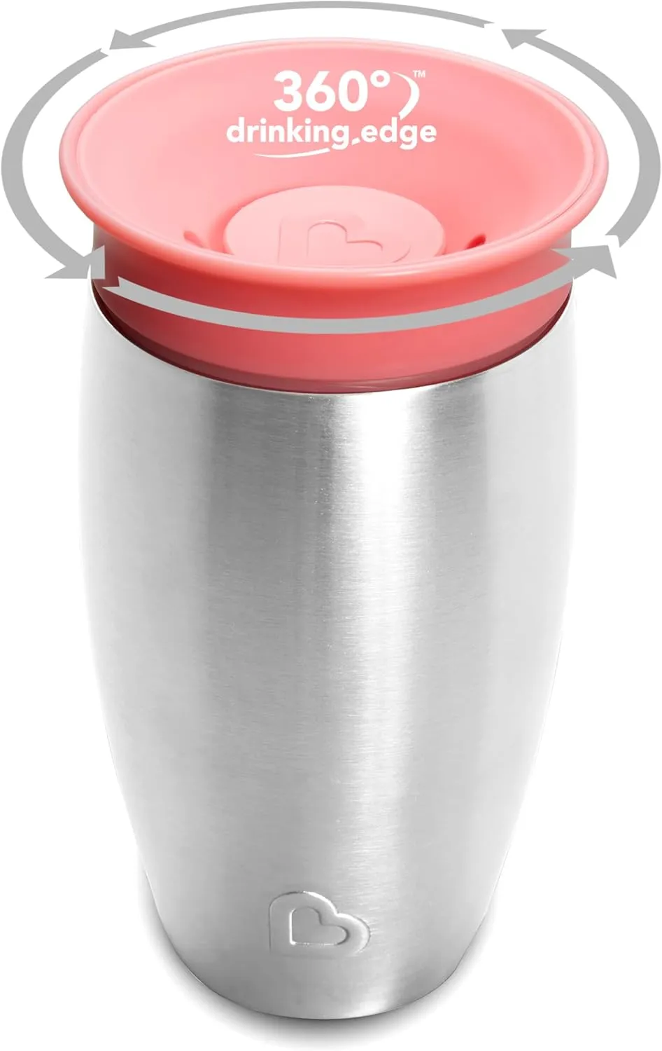 Munchkin Stainless Steel Sippy Cups for Toddlers 1-3, Spill Proof Miracle 360 Cup, Insulated, 10 Ounce, Pink