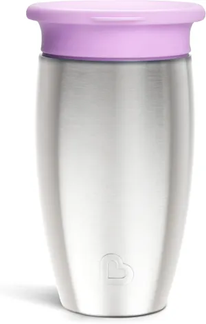 Munchkin Stainless Steel Sippy Cups for Toddlers 1-3, Spill Proof Miracle 360 Cup, Insulated, 10 Ounce, Purple