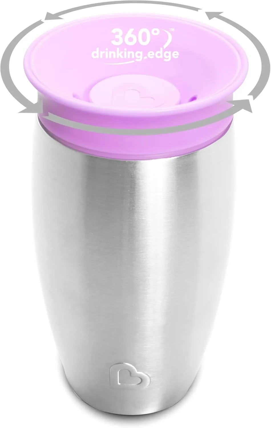 Munchkin Stainless Steel Sippy Cups for Toddlers 1-3, Spill Proof Miracle 360 Cup, Insulated, 10 Ounce, Purple