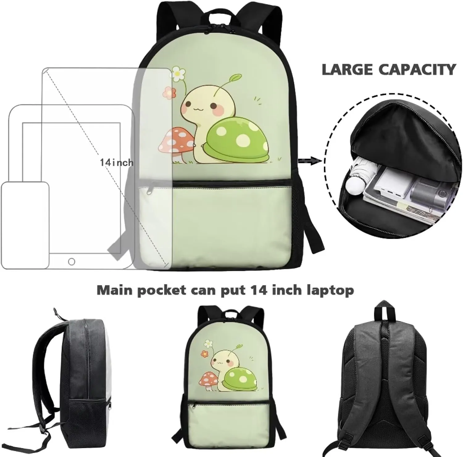 Mushroom Snail Baby Girls School Bags for 5Th 6Th Grade Kids Backpack for Preschool Child Bookbag for 5-7 8-13 Children Book Bags for Boys Rucksack Dating Outdoor