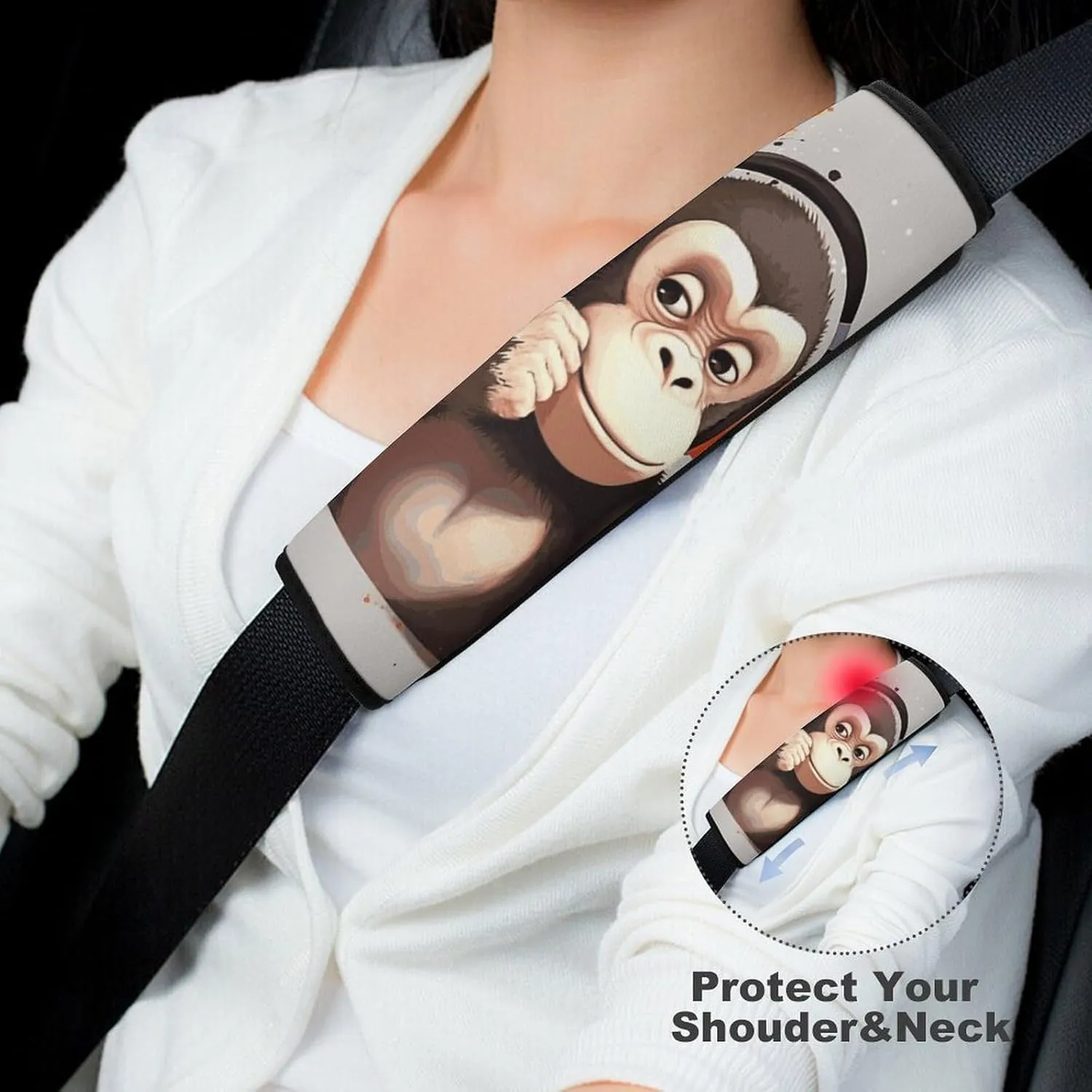 Music Monkey Auto Seat Belt Cover 2PCS Universal Car Seat Belt Shoulder Protector Pad, Protect Your Shoulders and Neck for Car Seat Belt, Shoulder Bag, Backpack
