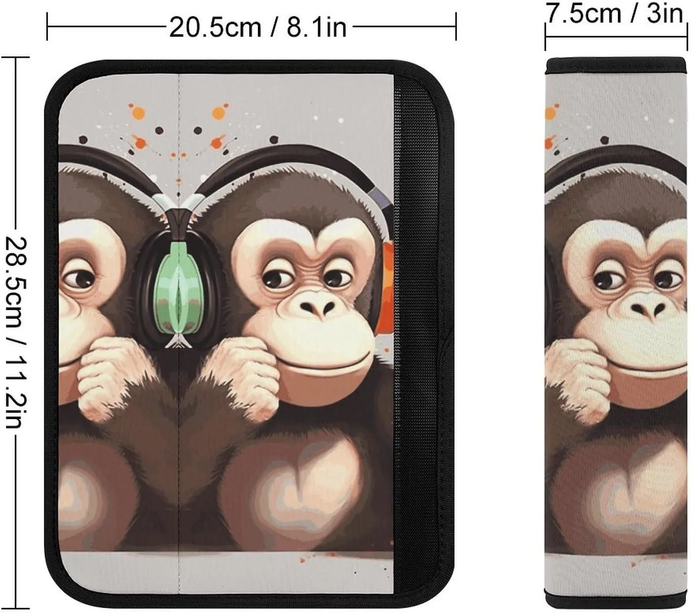 Music Monkey Auto Seat Belt Cover 2PCS Universal Car Seat Belt Shoulder Protector Pad, Protect Your Shoulders and Neck for Car Seat Belt, Shoulder Bag, Backpack