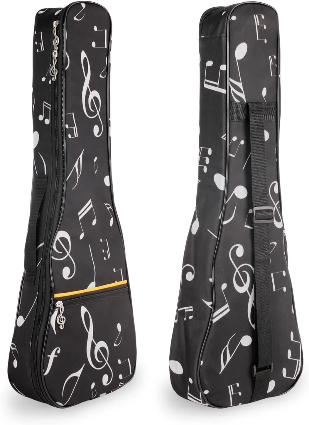 Musical Note Pattern Concert Ukulele Bag,Case,23Inch 600D Waterproof Oxford Ukulele bags Cases Single Shoulder Backpack with Adjustable Straps (Black)