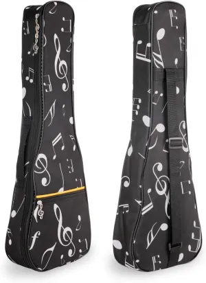 Musical Note Pattern Concert Ukulele Bag,Case,23Inch 600D Waterproof Oxford Ukulele bags Cases Single Shoulder Backpack with Adjustable Straps (Black)