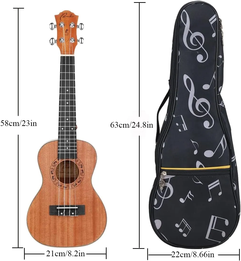 Musical Note Pattern Concert Ukulele Bag,Case,23Inch 600D Waterproof Oxford Ukulele bags Cases Single Shoulder Backpack with Adjustable Straps (Black)