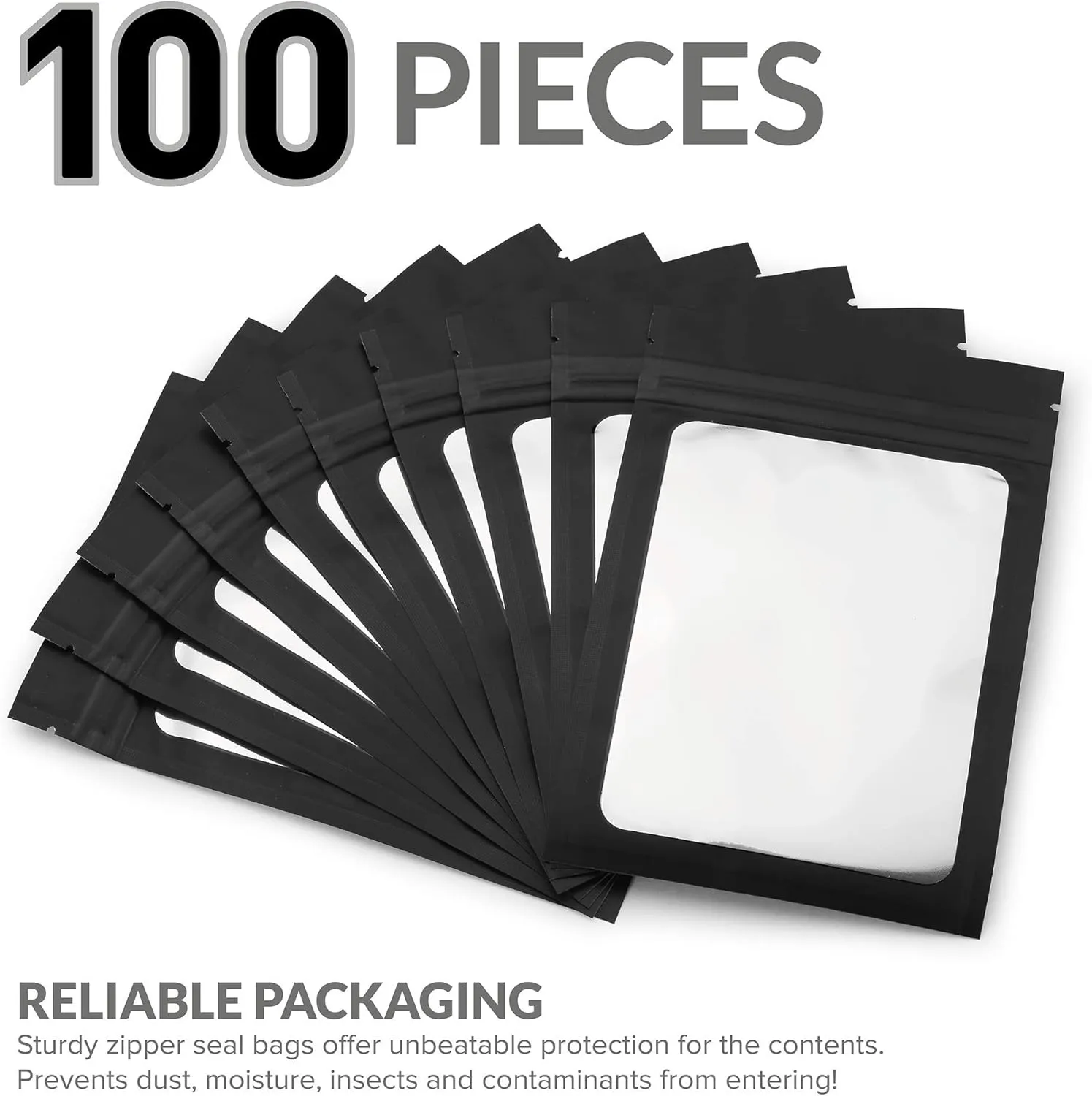 Mylar Bags with Ziplock 4 x 6" | 100 Bags | Black | Sealable Heat Seal Bags for Candy and Food Packaging, Medications and Vitamins | For Liquid and Solids (Black, 4" x 6")