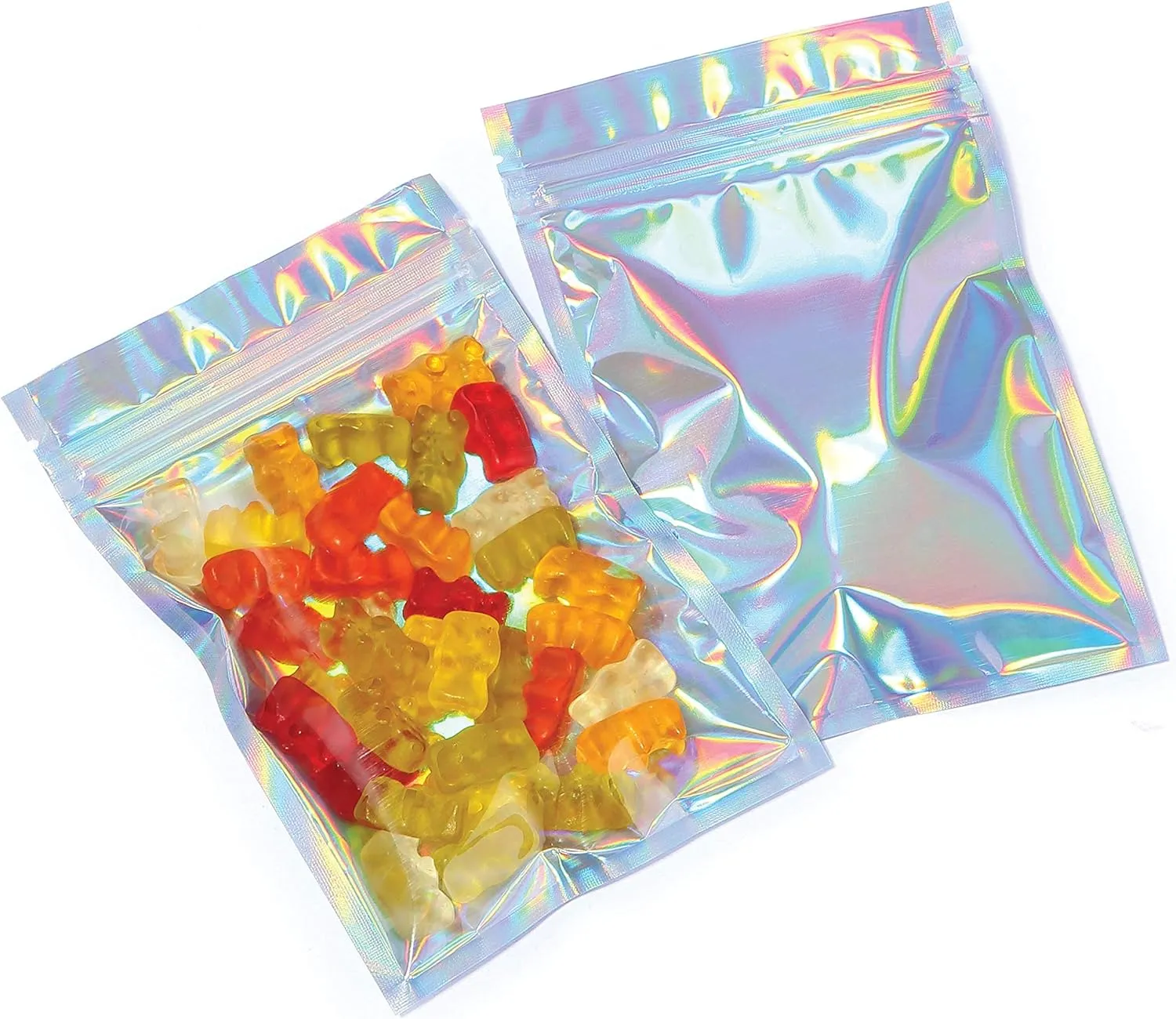 Mylar Bags with Ziplock 4 x 6" | 100 Bags | Rainbow Holographic | Sealable Heat Seal Bags for Candy and Food Packaging, Medications and Vitamins | For Liquid and Solids (4" x 6")