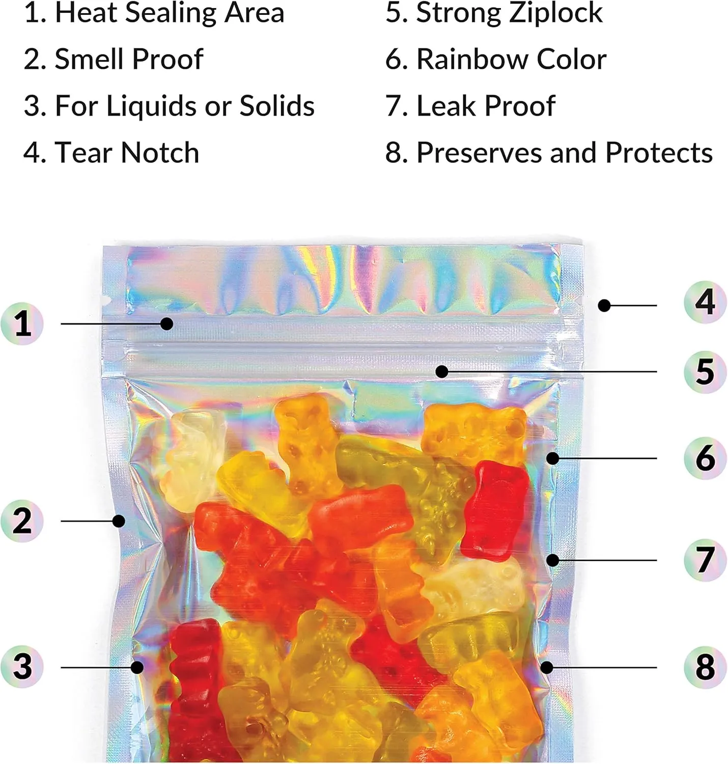 Mylar Bags with Ziplock 4 x 6" | 100 Bags | Rainbow Holographic | Sealable Heat Seal Bags for Candy and Food Packaging, Medications and Vitamins | For Liquid and Solids (4" x 6")