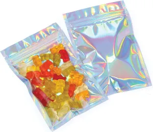 Mylar Bags with Ziplock 4 x 6" | 100 Bags | Rainbow Holographic | Sealable Heat Seal Bags for Candy and Food Packaging, Medications and Vitamins | For Liquid and Solids (4" x 6")