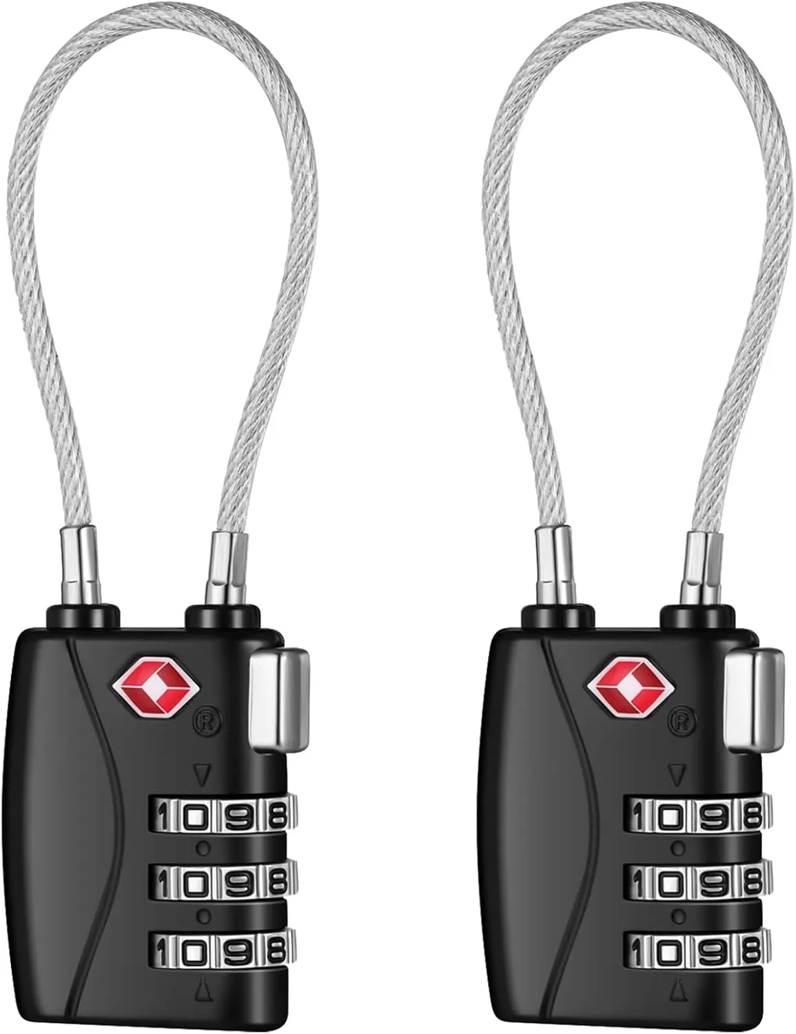 NAGE TSA Locks for Luggage, Suitcase Lock with 3 Digit Combination, Luggage Locks TSA Approved, 5.5in Flexible Travel Lock for Luggage, Suitcase, Backpack, Tent, Gym Lockers (2 Pack, Black)