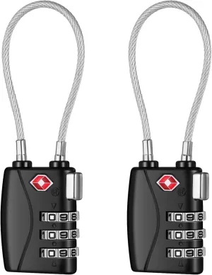 NAGE TSA Locks for Luggage, Suitcase Lock with 3 Digit Combination, Luggage Locks TSA Approved, 5.5in Flexible Travel Lock for Luggage, Suitcase, Backpack, Tent, Gym Lockers (2 Pack, Black)