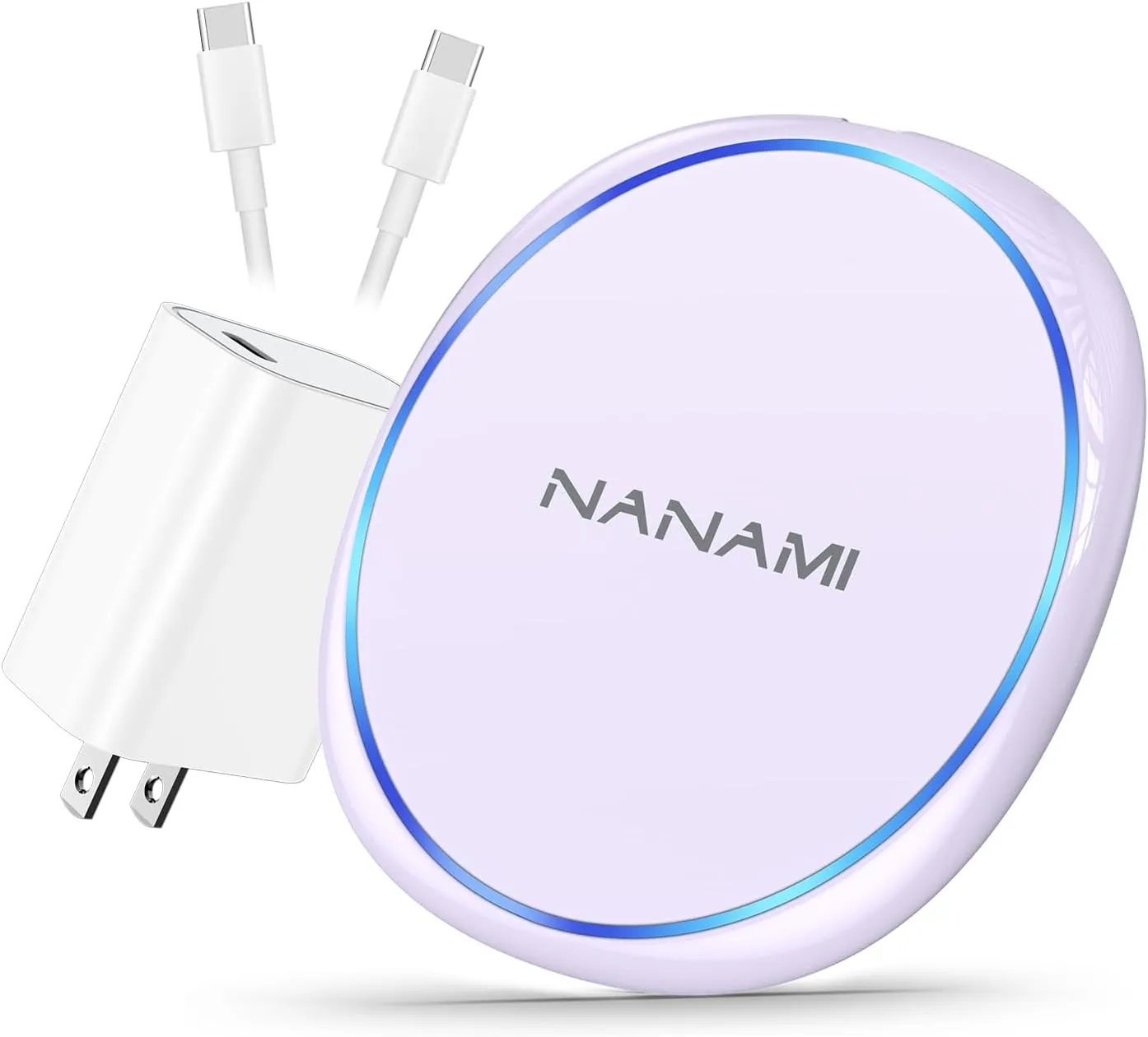 NANAMI Fast Wireless Charger, 7.5W Qi Certified Charging Pad with PD3.0 Adapter USB Charger for iPhone 15/14/13/12/11 Pro Max/8 Plus/Airpods 2,10W for Samsung S25 S24 Ultra S23 S22 S21/Note 20, Purple