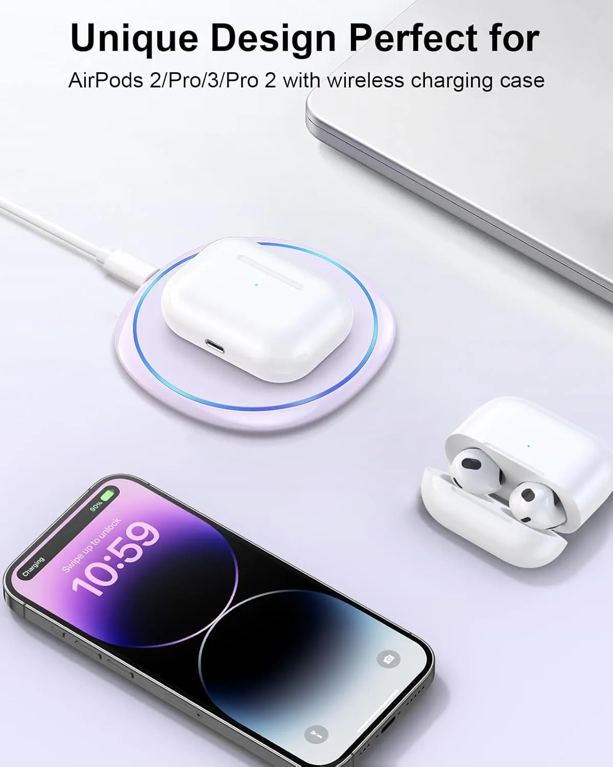 NANAMI Fast Wireless Charger, 7.5W Qi Certified Charging Pad with PD3.0 Adapter USB Charger for iPhone 15/14/13/12/11 Pro Max/8 Plus/Airpods 2,10W for Samsung S25 S24 Ultra S23 S22 S21/Note 20, Purple