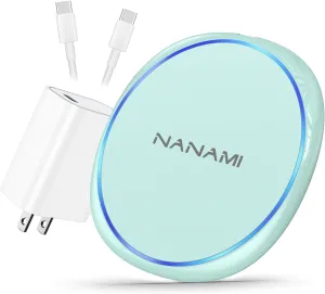 NANAMI Fast Wireless Charger, 7.5W Qi Certified Charging Pad with PD30W Adapter USB Charger for iPhone 16/15/14/13/12/11 Pro Max/8 Plus/Airpods,10W for Samsung S25 S24 Ultra S23 S22 S21/Note 20, Green