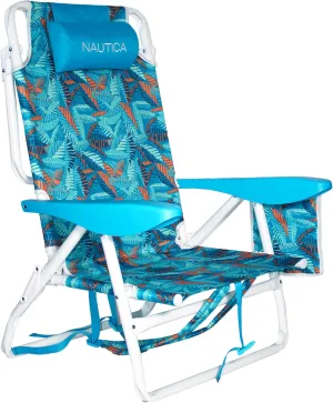 Nautica - Beach Chair, Five Position Backpack Chair, Portable & Adjustable with Padded Pillow and Cup Holders and Attached Insulated Cooler Bag (Fiji Beach)