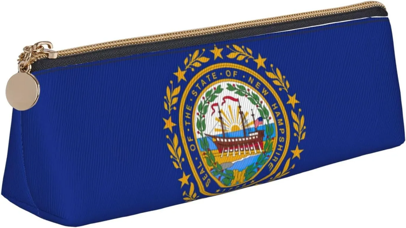 New Hampshire state flag Print Practical Pencil Case Triangle Zippered Pen Pouch Writing Tools Daily Essentials