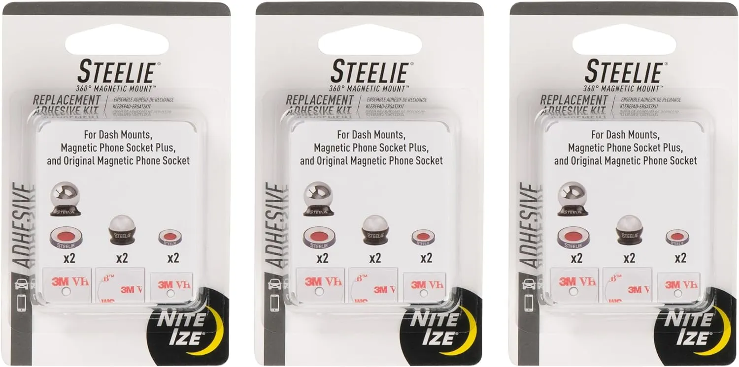 Nite Ize Steelie Universal Adhesive Replacement Kit - Adhesives for Dash Mounts, Phone Sockets & More - Strong Pad Kit for Magnetic Mounts & Attachments - 3 Pack