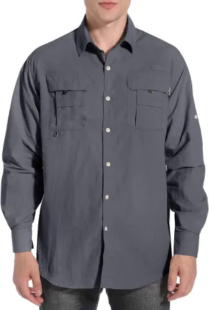 NOMINATE Mens Long Sleeve Fishing Shirts UPF 50  UV Protection Sun Shirts Quick Drying Hiking Lightweight
