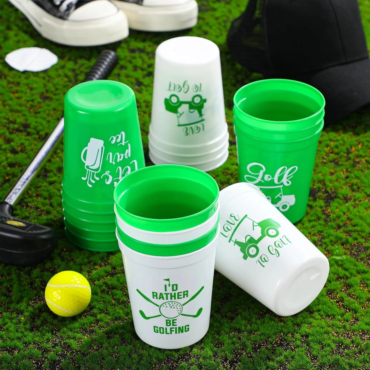Norme 24 Pcs Golf Party Plastic Cups Bulk Golf Themed Reusable Drink Cups 16 oz Golf Ball Cart Design for Supply Favors Housewarming Decorations Events Family Dinner