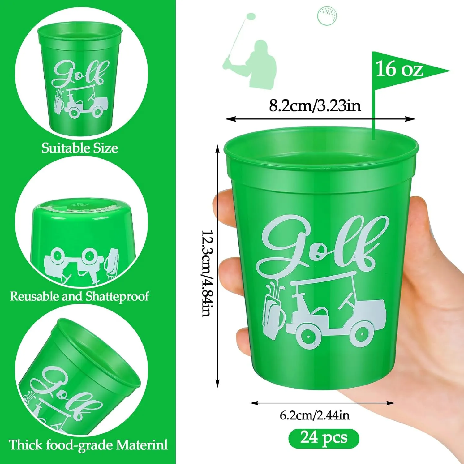 Norme 24 Pcs Golf Party Plastic Cups Bulk Golf Themed Reusable Drink Cups 16 oz Golf Ball Cart Design for Supply Favors Housewarming Decorations Events Family Dinner